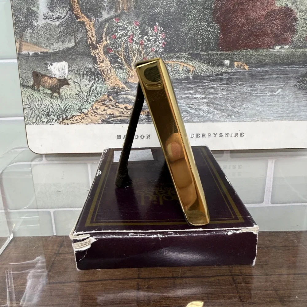 Vintage Solid Brass Mini Double Photo Frame 2.5 x 3.5 Tabletop Gold Accent Decor